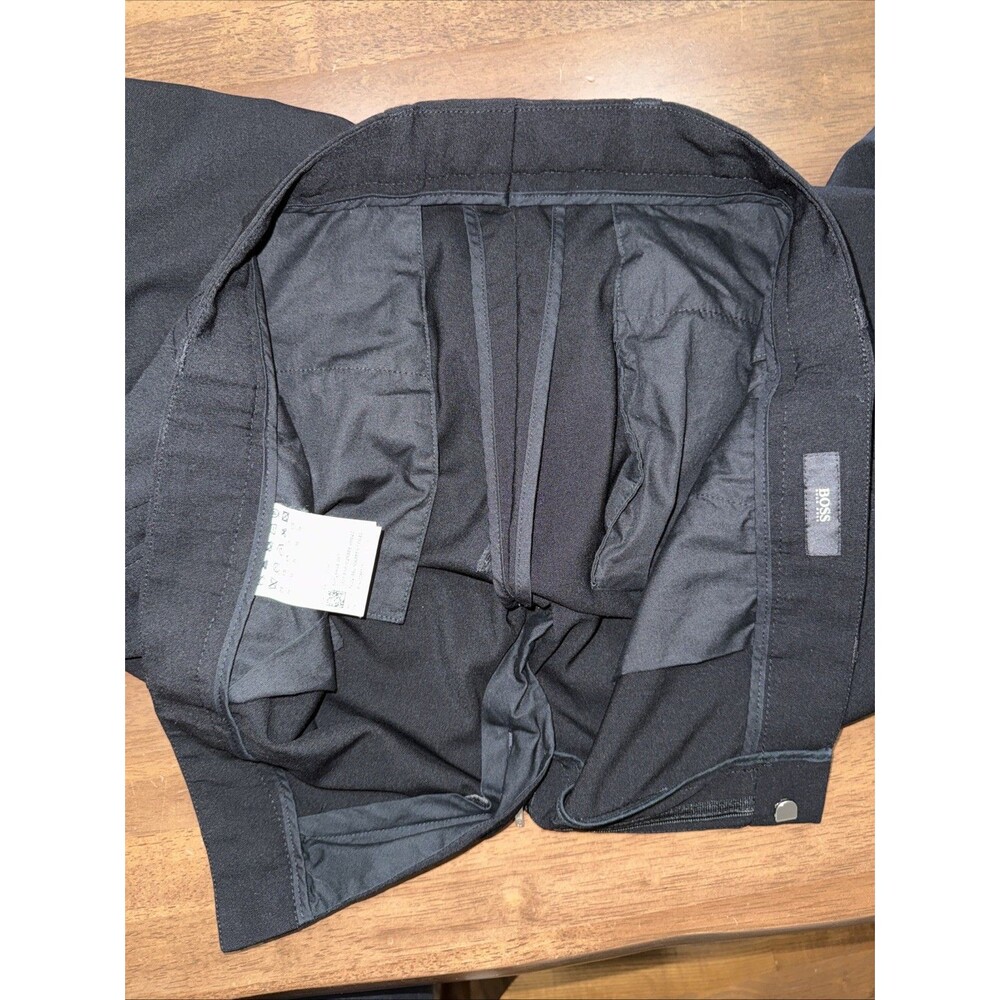 Hugo Boss Men’s Black Virgin Wool Dress Trousers Tailored Fit 36x31 Suit Pants - Picture 6 of 11